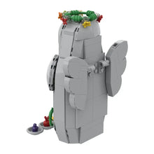 Statue de déesse en briques de construction en plastique abs grise avec couronne florale colorée pour sanctuaire fantastique