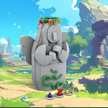Statue de déesse en briques de plastique abs grises avec ailes, couronne florale et vigne verte pour sanctuaire fantastique