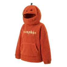 Sweat à capuche femme orange en polaire avec capuche citrouille et coupe ample pour halloween