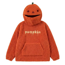 Sweat à capuche citrouille femme orange en polaire avec texture douce et texte brodé pour halloween coupe ample