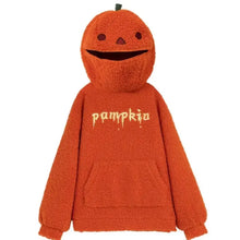 Sweat à capuche citrouille orange en polaire avec texture douce et broderie pampkio pour femme coupe ample