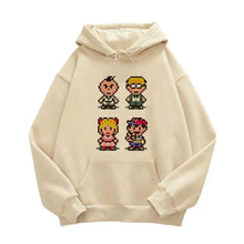 Sweatshirt à capuche cream avec pixel art earthbound sur le devant, style capuche earthbound moderne et élégant