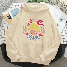 Sweatshirt à capuche cream color earthbound avec personnage cartoon pixel art musique flammes formes géométriques