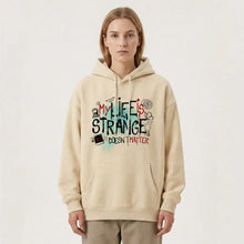 Sweatshirt à capuche beige oversized life is strange avec graphique my life is strange et lettres éclaboussées noir rouge teal