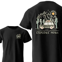 T-shirt noir manches courtes 100 coton avec illustration vintage voiture explore more cactus desert montagne soleil