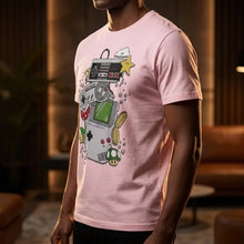 T-shirt console rétro gaming rose manches courtes col rond séchage rapide avec motif game boy et super mario coloré