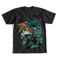 T-shirt académie de super-héros en coton noir avec un graphisme vibrant de momo yaoyorozu de hero academia
