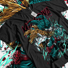 T-shirt académie de super-héros en coton noir avec motif imprimé hero academia de momo yaoyorozu en bleu et rouge
