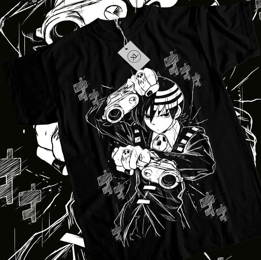 ソウルイーター DEATH THE KID ブラック Tシャツ t-shirt-anime-death-the-kid-