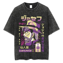 T-shirt manga aventures fantastiques en coton noir avec graphisme violet jaune de jotaro kujo de jojo’s bizarre adventure