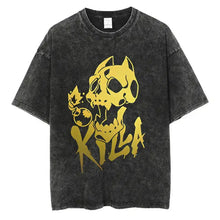 T-shirt manga aventures fantastiques en coton noir avec graphique jaune audacieux dun crâne et lettrage killa