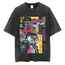 T-shirt manga aventures fantastiques en coton noir distress avec graphique coloré jojo’s bizarre adventure et texte japonais bold