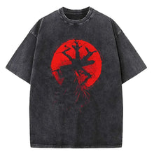 T-shirt unisexe berserk guts noir en coton délavé avec motif rouge cercle et arbre stylisé dix motifs