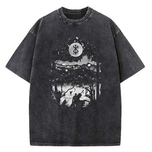 T-shirt unisexe berserk guts noir en coton délavé avec motif dix motifs forêt lune et silhouettes détaillées