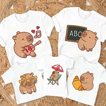 T-shirt blanc en coton avec motifs capybara marron ludiques pour enfants et adultes blanc capybara