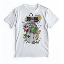 T-shirt console rétro gaming manches courtes col rond blanc avec séchage rapide et motif game boy mario coloré