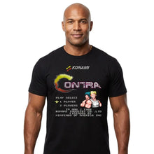T-shirt contra konami noir à manches courtes avec graphique rétro pixel art et logo konami pour confort optimal gaming