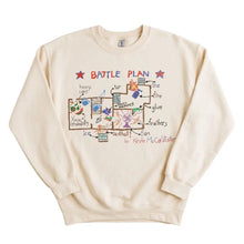 Sweatshirt unisexe crème en coton avec manches longues et graphique battle plan coloré dessiné à la main