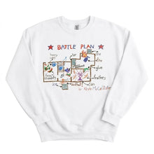 Sweatshirt blanc en coton unisexe avec illustration colorée de battle plan unisexe composée d éléments comme glace feu et plumes