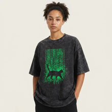 T-shirt coton chat matrix noir oversize avec motif silhouette de chat et code digital vert style matrix