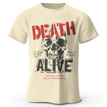 Beige t-shirt coton doux manches courtes pour homme avec graphique tête de mort death or alive vêtements graphiques
