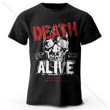 T-shirt coton homme noir avec graphique crâne et textes death or alive vêtements graphiques coton doux