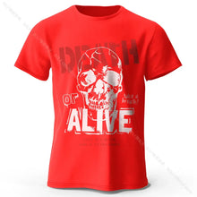 T-shirt coton homme death or alive rouge avec graphique crâne blanc et texte pour vêtements graphiques en coton doux