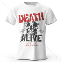 T-shirt coton doux blanc pour hommes avec graphisme bold death en rouge et crâne noir vêtements graphiques