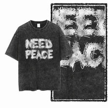 T-shirt coton need peace noir distressed avec lettrage graffiti blanc need peace sur la poitrine