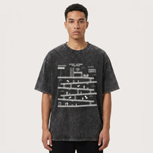 T-shirt coton retro gaming noir délavé avec design pixel art rétro de cactus et oiseaux volants blancs