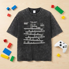T-shirt coton retro gaming noir distressed avec motif graphique retro en blanc style jeu vidéo vintage