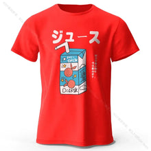 T-shirt coton unisexe soda pop rouge avec motif cartoon jus en japonais et marque doirsk imprimée