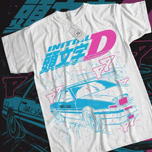 T-shirt initial en coton col rond blanc avec graphique de voiture de course bleue et rose pour idée cadeau