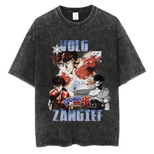 T-shirt manga club en coton noir distressed avec imprimé graphique anime baki the grappler et texte bleu rouge