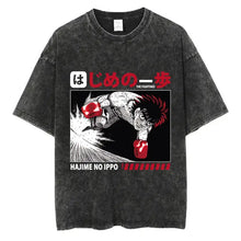 T-shirt manga club en coton noir distressed avec motif hajime no ippo en gants de boxe rouges et texte japonais
