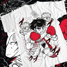 T-shirt blanc en coton avec illustration dynamique de rocky de hajime no ippo en boxe kamogawa boxing gym