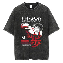 T-shirt manga club en coton noir avec graphique rouge et blanc de ippo en pose de coup de poing