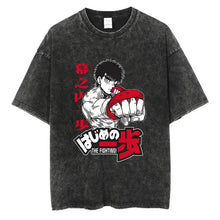T-shirt manga club en coton noir distressed avec graphique de kenshiro en posture de combat du manga fist of the north star