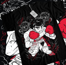 T-shirt club de boxe manga noir avec illustration stylisée d un boxeur ippo en gants rouges et short blanc hajime no ippo