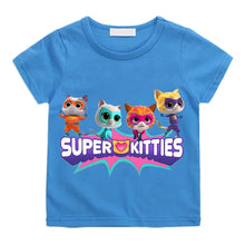 T-shirt enfant super kitties summer bleu avec motif coloré super kitties pour journées actives estivales