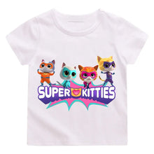 T-shirt enfant super blanc à manches courtes avec un graphisme coloré super kitties summer pour journées actives