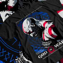 T-shirt god of war kratos noir avec graphique audacieux de kratos en rouge et blanc sur armure et barbe