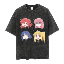 T-shirt manga groupe musique oversize en coton noir distressed avec imprimé coloré de quatre filles style anime