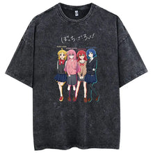 T-shirt manga groupe oversize en coton noir avec impression colorée de quatre filles anime de k-on et noms en japonais