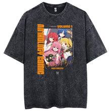 T-shirt manga groupe oversize en coton noir avec motif anime coloré et texte orange anthology comic volume 1