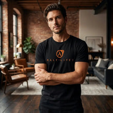 T-shirt noir en coton style vintage avec logo orange half-life 2 et texte valve 2003 jeu vidéo coupe classique