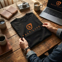 T-shirt noir en coton style vintage avec logo half-life 2 orange et texte coupe classique jeu vidéo valve 2003