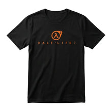 T-shirt noir manches courtes style vintage avec logo orange half-life 2 jeu vidéo coupe classique valve 2003