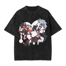 T-shirt noir en coton déchiré avec dessins imprimés colorés de personnages animés idée cadeau vêtements graphiques