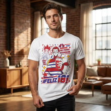 White coton t-shirt hisoka hunter hunter x hunter avec graphisme coloré et texte feliz 18 no puedo detenegame